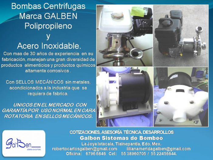 BOMBAS CENTRIFUGAS DE POLIPROPILENO.